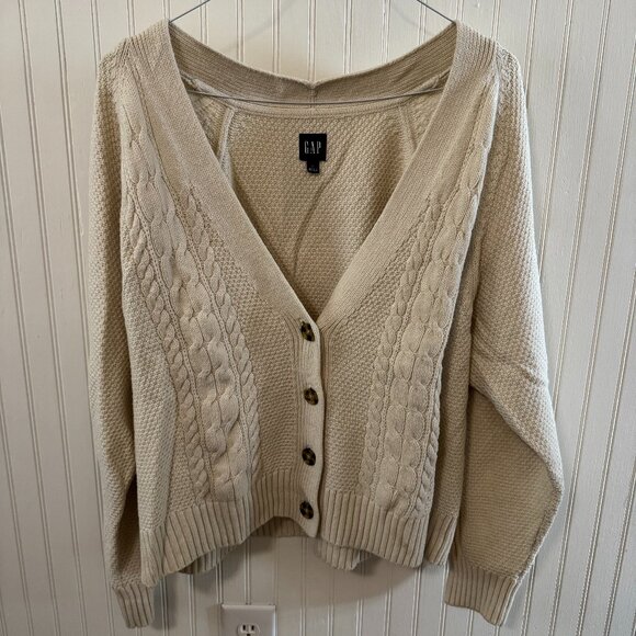 Gap Off-White Cable Knit Cardigan Sweater (Size L) - Picture 1 of 3